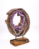 Ornamentständer aus Teakholz mit Resin - Violett Gold & Kristallen